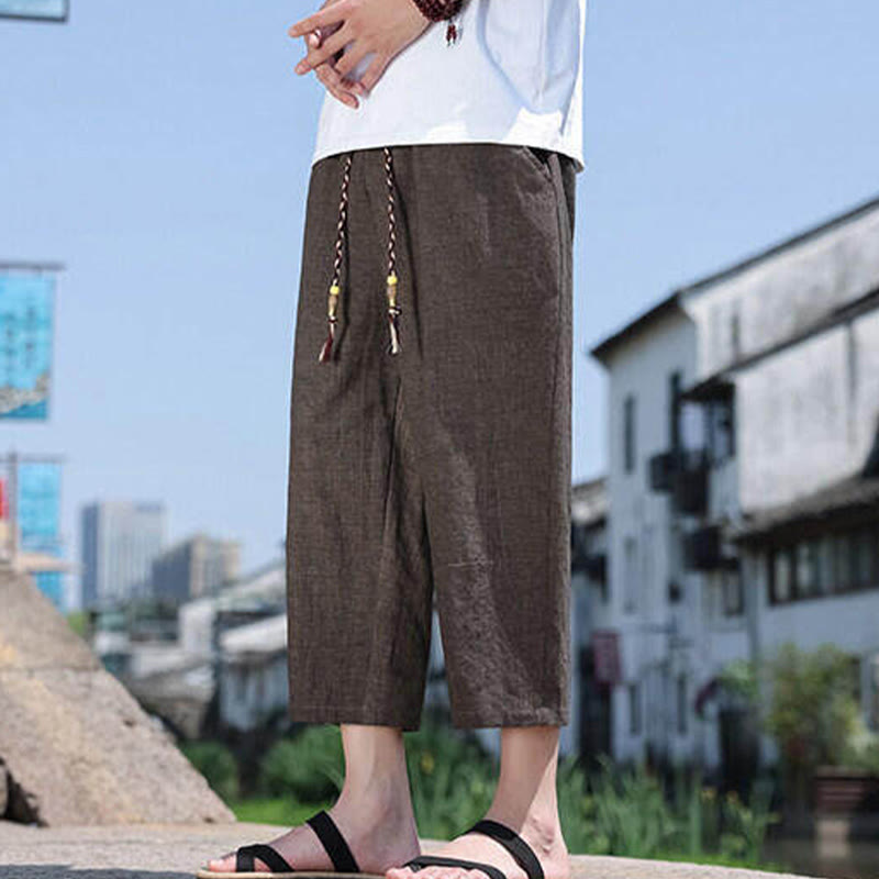 Breathable 7/8 Length Carrot-Fit Meditation Trousers with Pockets