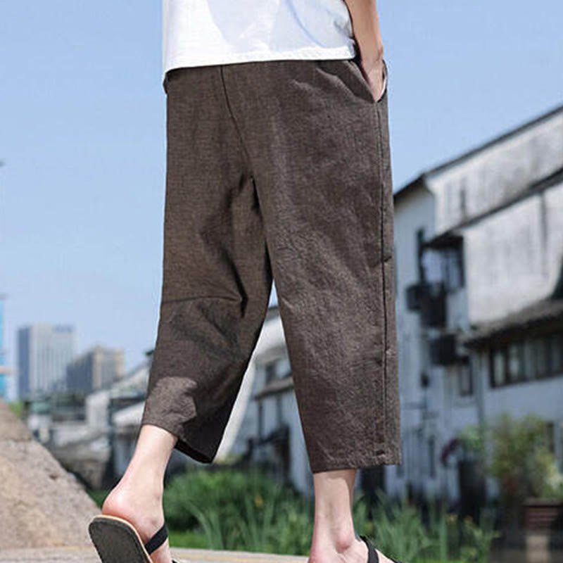 Breathable 7/8 Length Carrot-Fit Meditation Trousers with Pockets