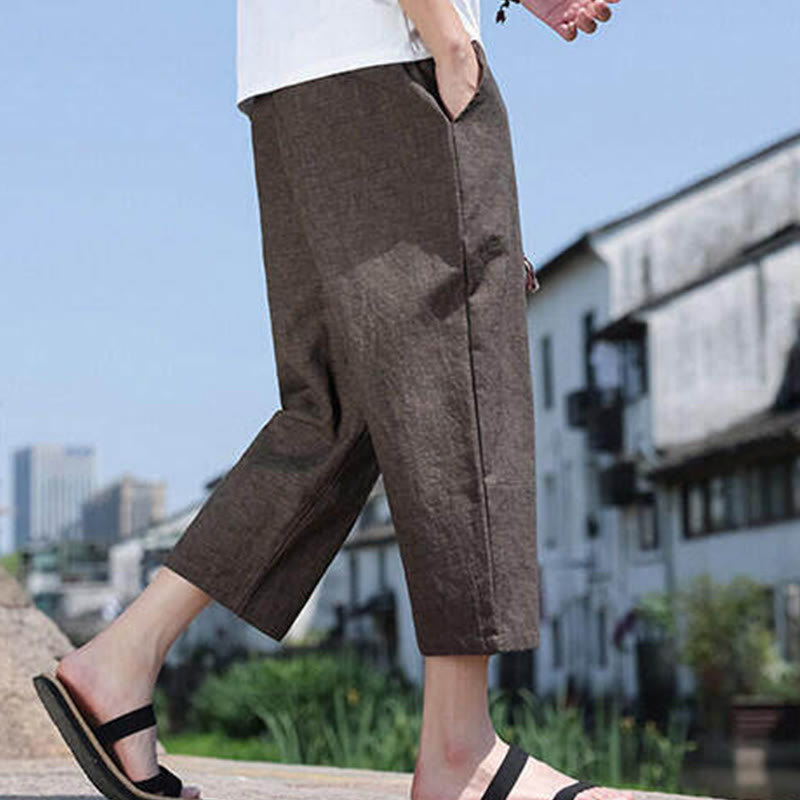 Breathable 7/8 Length Carrot-Fit Meditation Trousers with Pockets