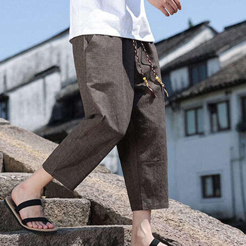 Breathable 7/8 Length Carrot-Fit Meditation Trousers with Pockets