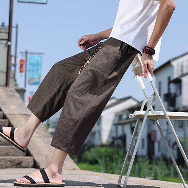 Breathable 7/8 Length Carrot-Fit Meditation Trousers with Pockets