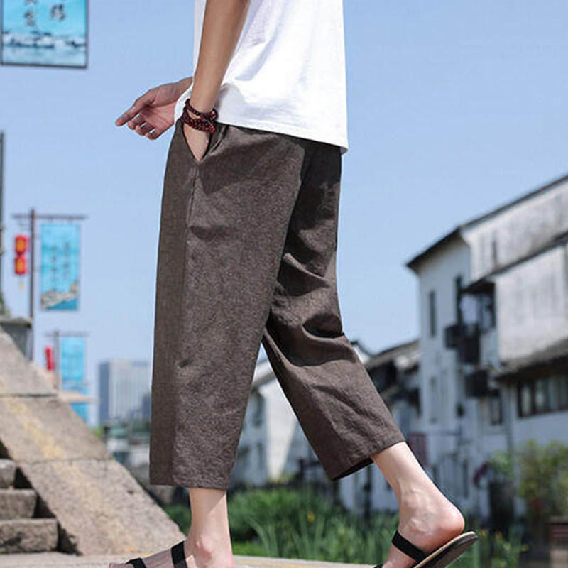 Breathable 7/8 Length Carrot-Fit Meditation Trousers with Pockets