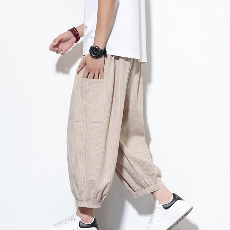 Tactile Cotton Striped Cropped Harem Meditation Pants