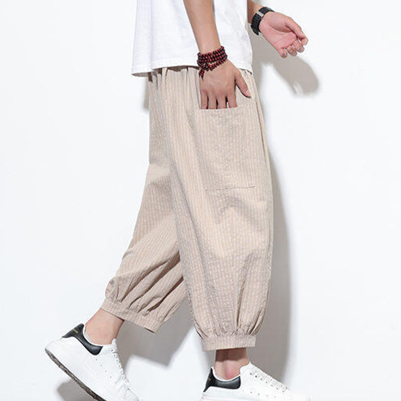 Tactile Cotton Striped Cropped Harem Meditation Pants