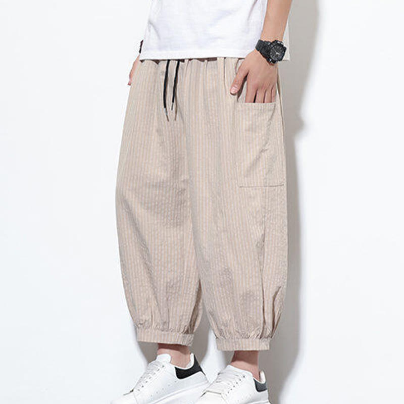 Tactile Cotton Striped Cropped Harem Meditation Pants
