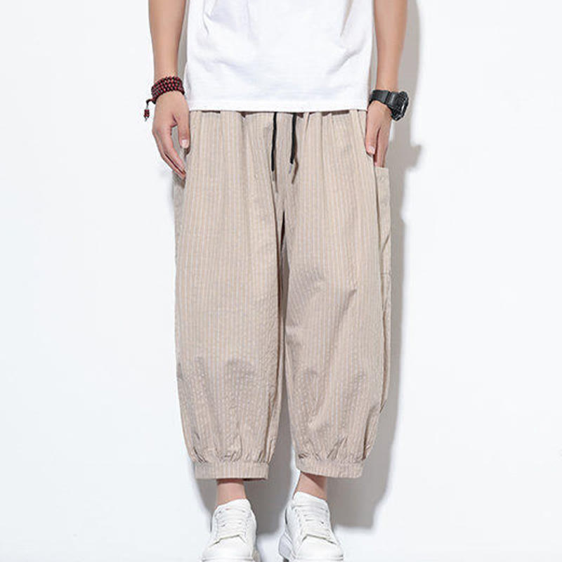 Tactile Cotton Striped Cropped Harem Meditation Pants