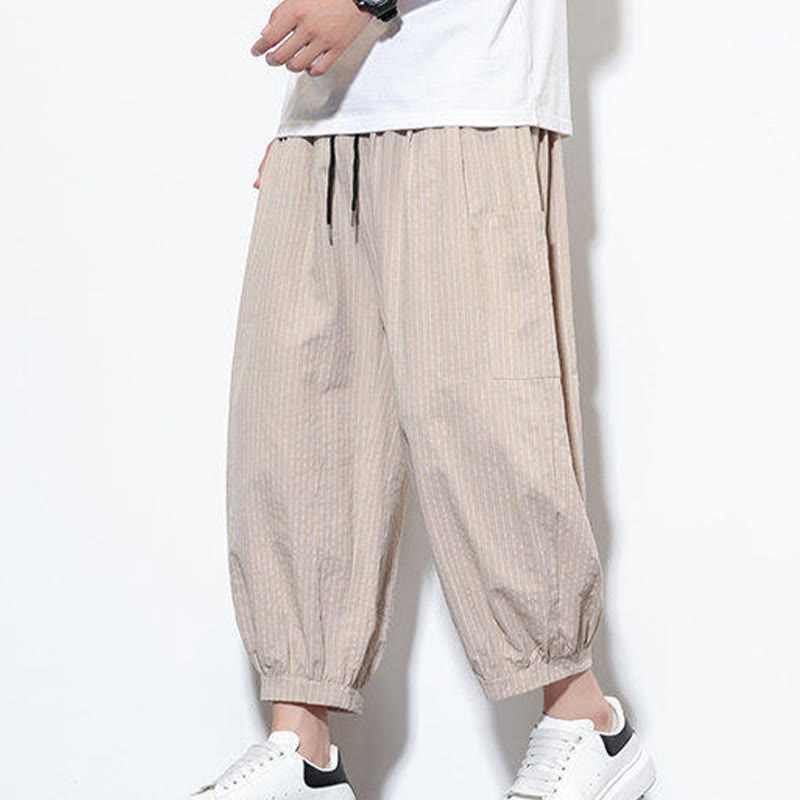 Tactile Cotton Striped Cropped Harem Meditation Pants