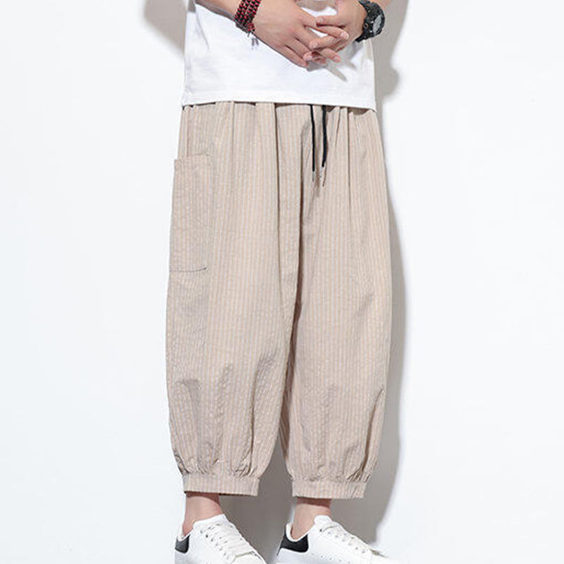 Tactile Cotton Striped Cropped Harem Meditation Pants