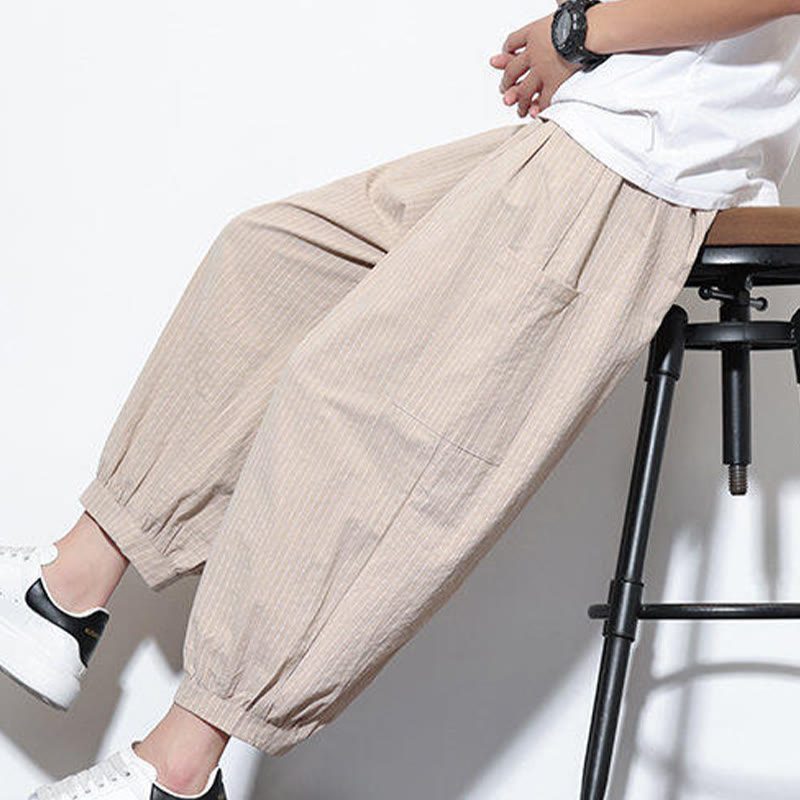 Tactile Cotton Striped Cropped Harem Meditation Pants