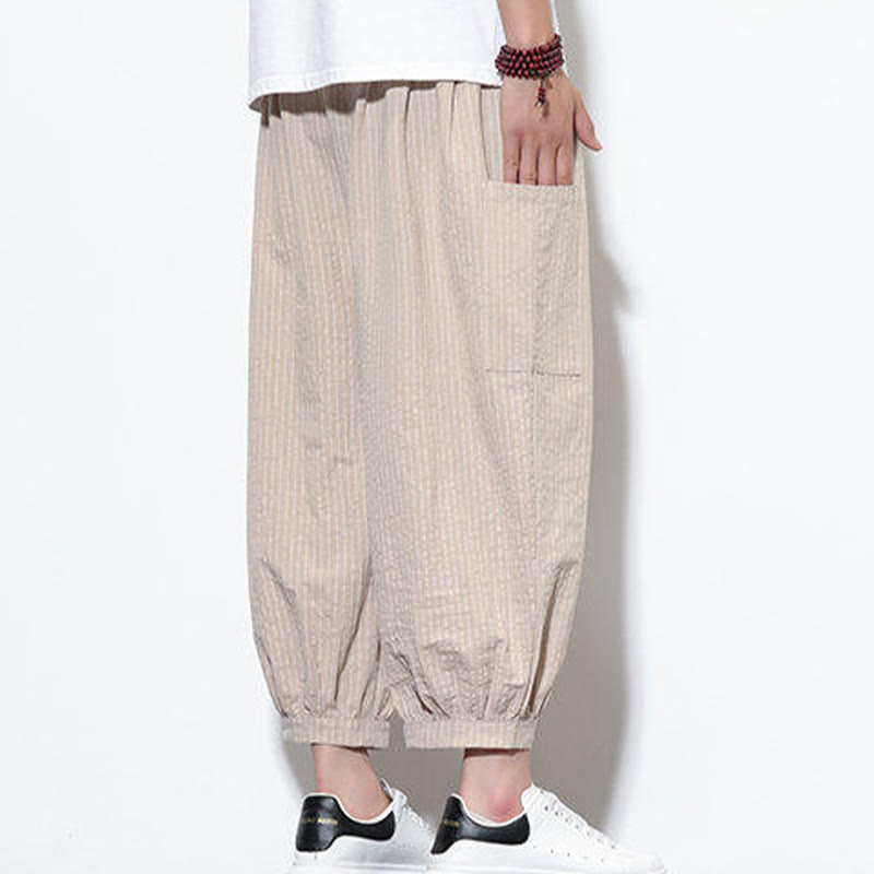 Tactile Cotton Striped Cropped Harem Meditation Pants