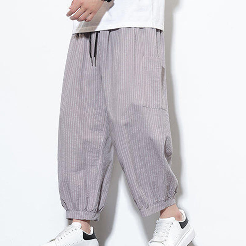 Tactile Cotton Striped Cropped Harem Meditation Pants