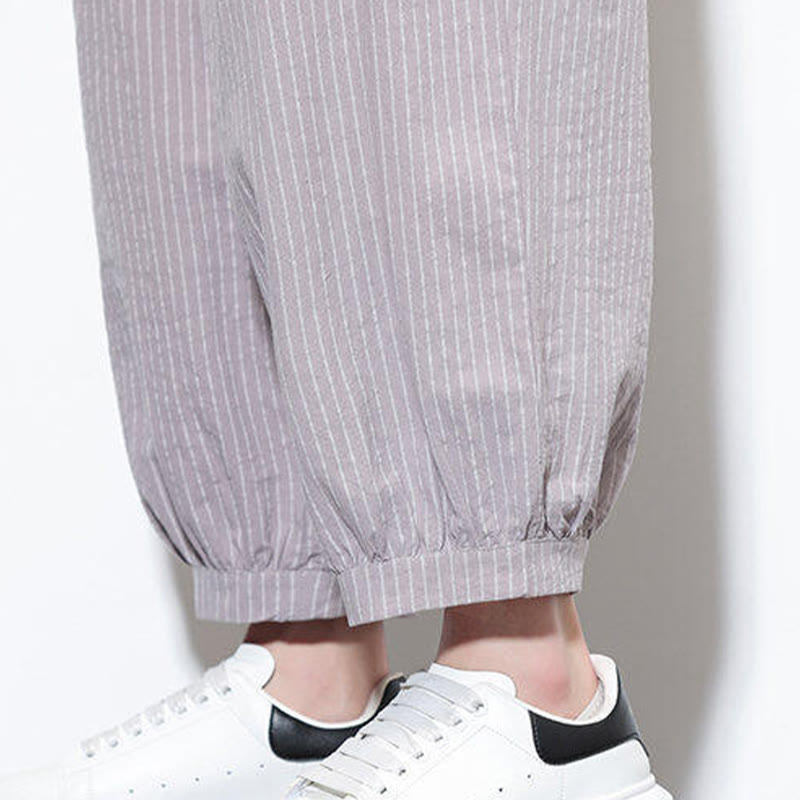 Tactile Cotton Striped Cropped Harem Meditation Pants