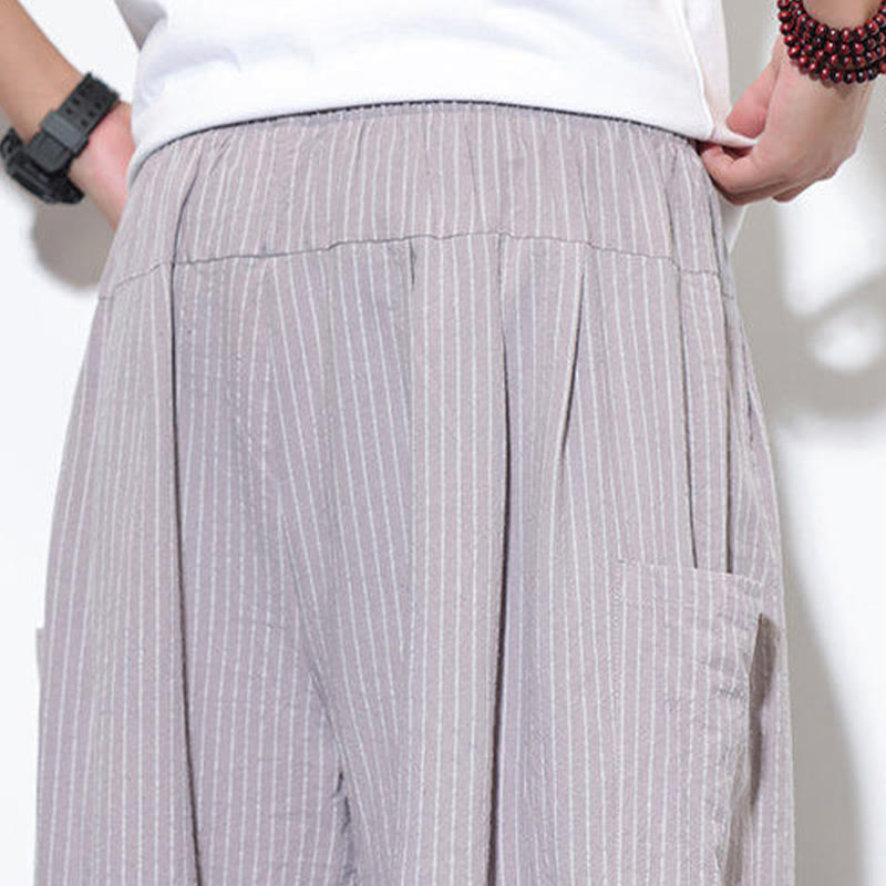 Tactile Cotton Striped Cropped Harem Meditation Pants