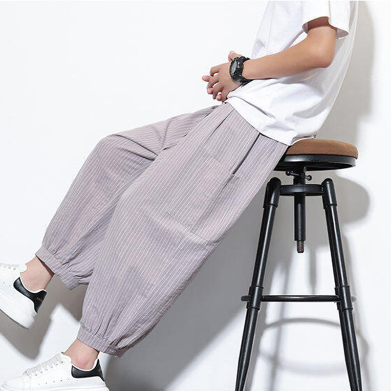 Tactile Cotton Striped Cropped Harem Meditation Pants