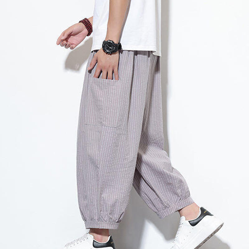 Tactile Cotton Striped Cropped Harem Meditation Pants