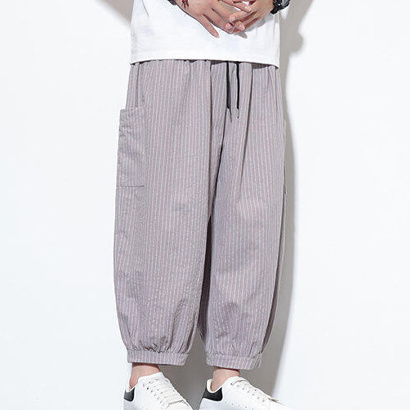 Tactile Cotton Striped Cropped Harem Meditation Pants