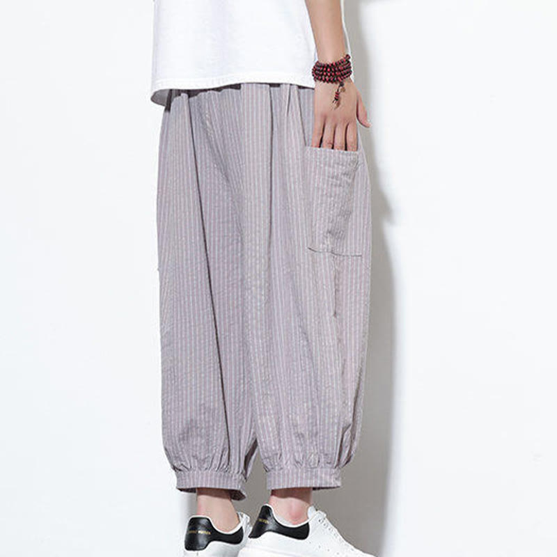 Tactile Cotton Striped Cropped Harem Meditation Pants