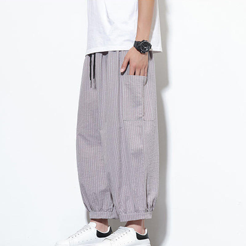 Tactile Cotton Striped Cropped Harem Meditation Pants