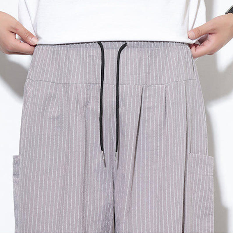 Tactile Cotton Striped Cropped Harem Meditation Pants
