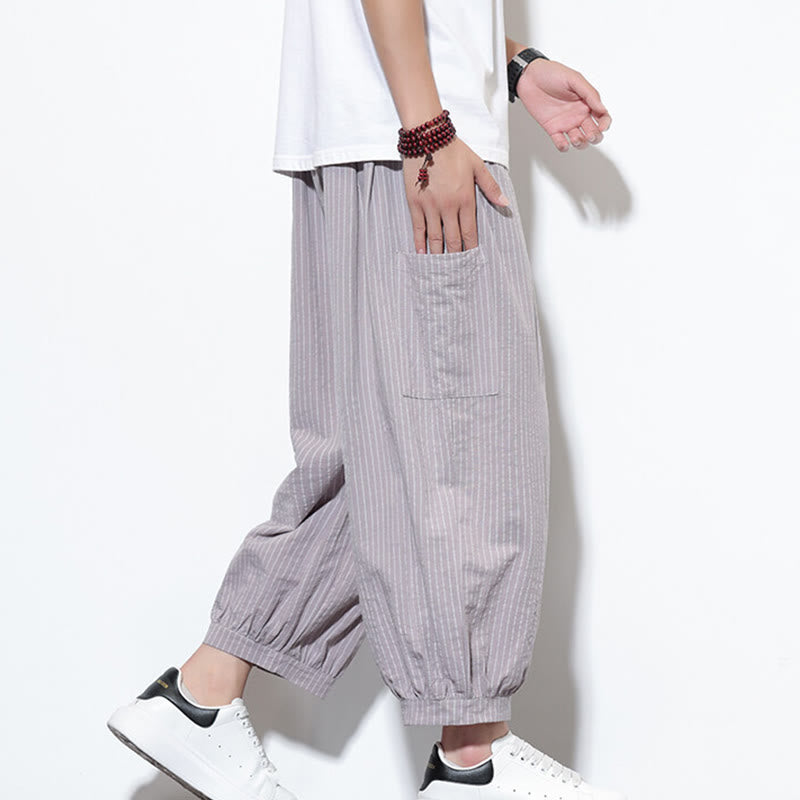 Tactile Cotton Striped Cropped Harem Meditation Pants