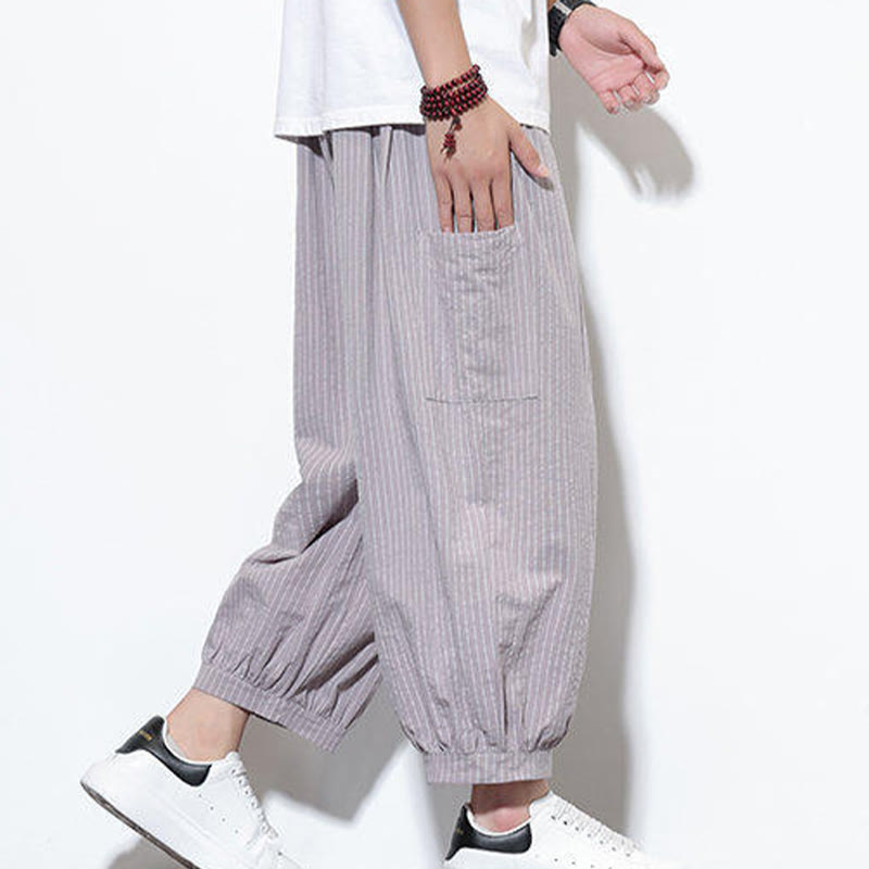 Tactile Cotton Striped Cropped Harem Meditation Pants