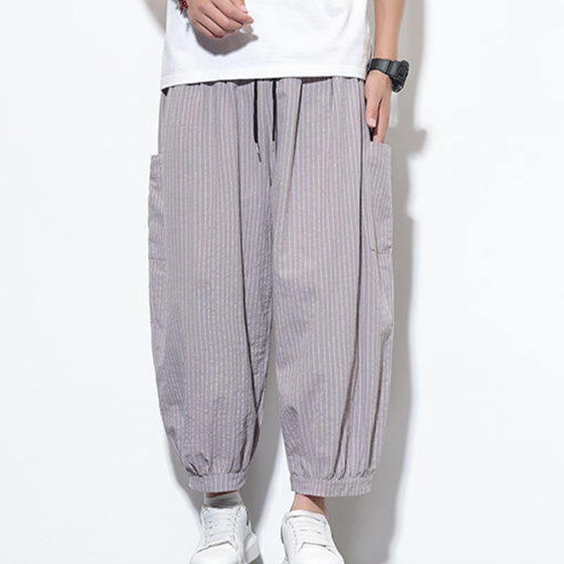 Tactile Cotton Striped Cropped Harem Meditation Pants