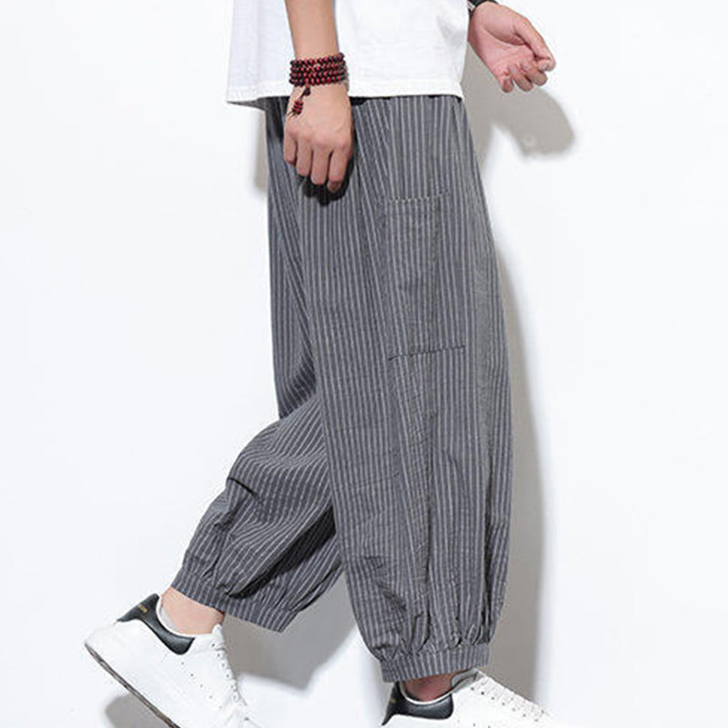 Tactile Cotton Striped Cropped Harem Meditation Pants