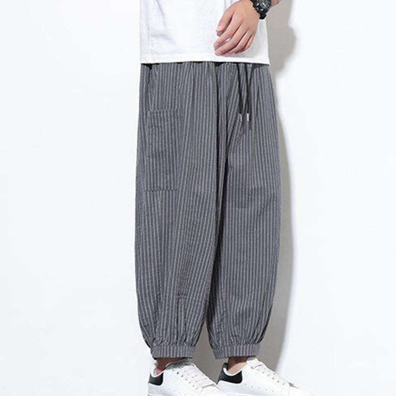 Tactile Cotton Striped Cropped Harem Meditation Pants