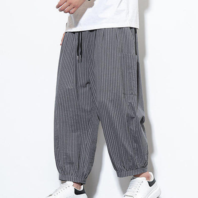 Tactile Cotton Striped Cropped Harem Meditation Pants
