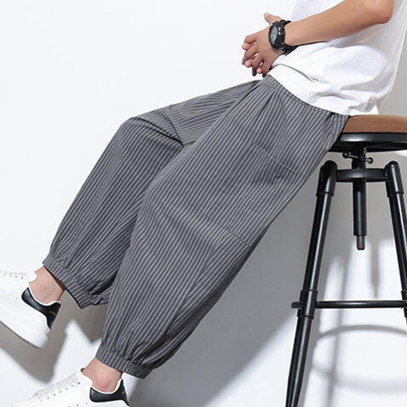 Tactile Cotton Striped Cropped Harem Meditation Pants