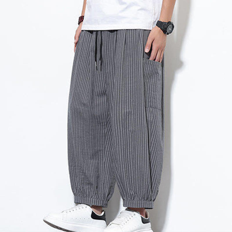 Tactile Cotton Striped Cropped Harem Meditation Pants