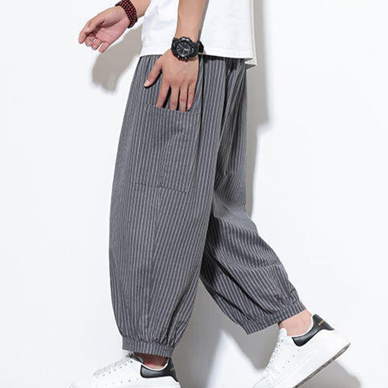 Tactile Cotton Striped Cropped Harem Meditation Pants