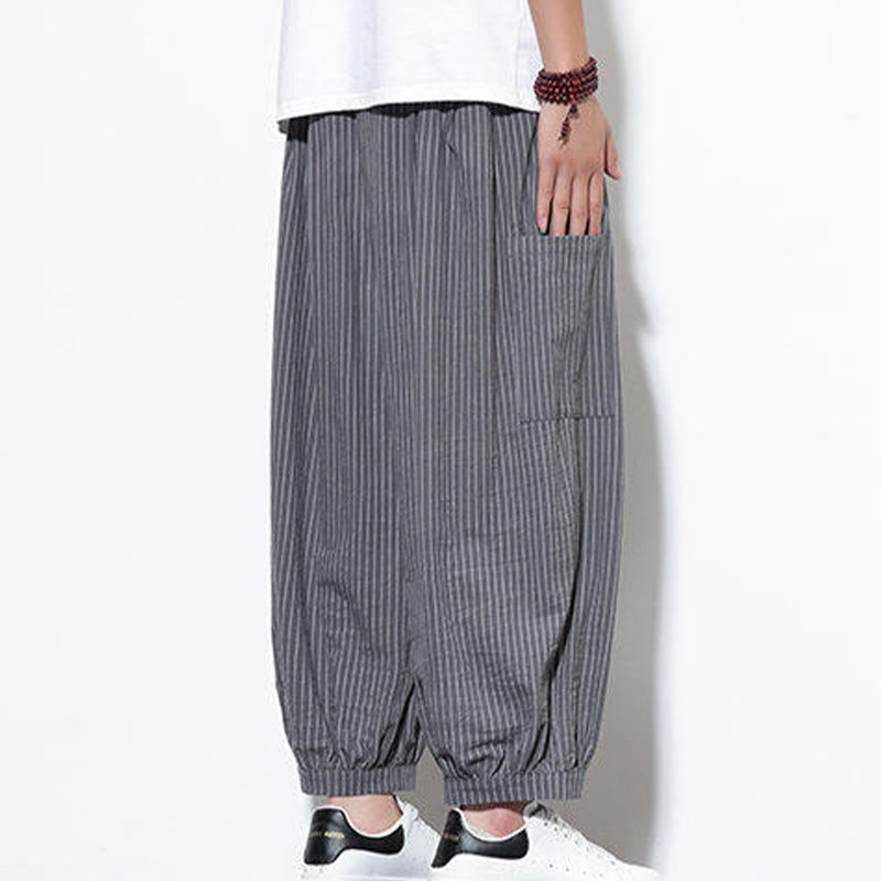 Tactile Cotton Striped Cropped Harem Meditation Pants