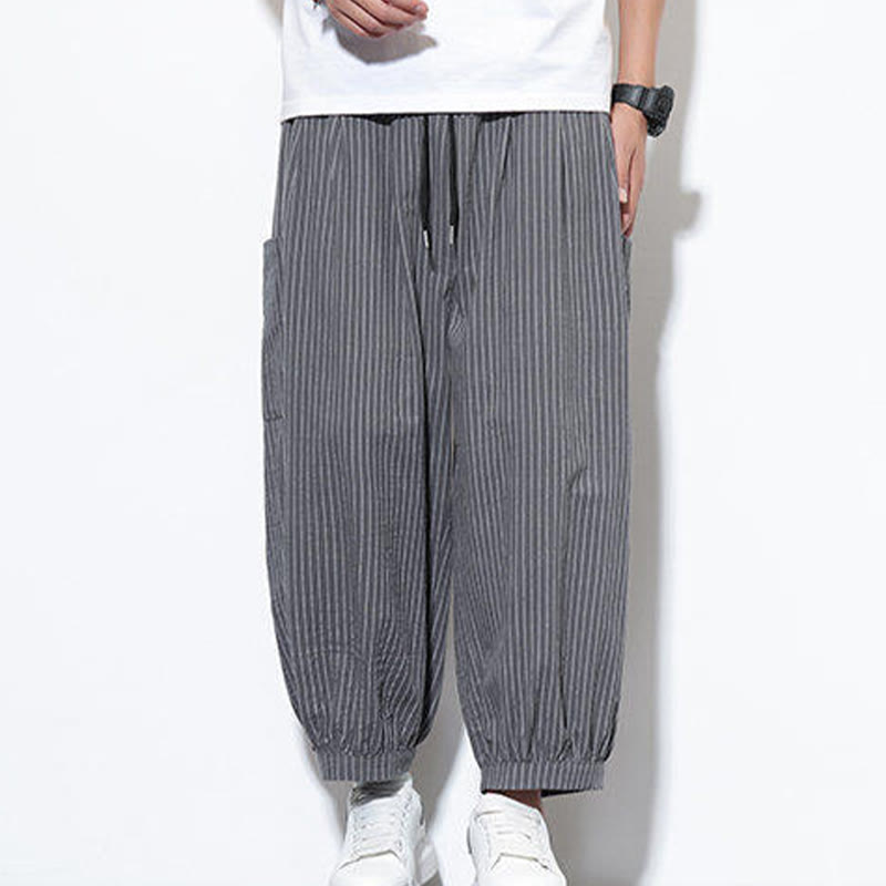 Tactile Cotton Striped Cropped Harem Meditation Pants