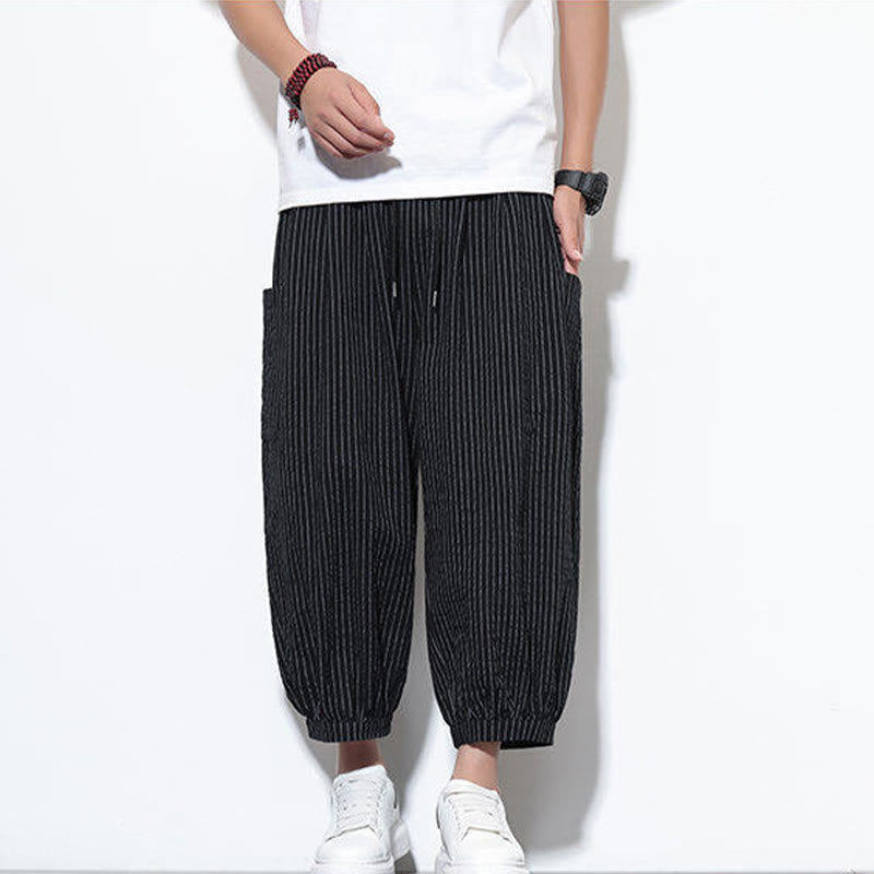 Tactile Cotton Striped Cropped Harem Meditation Pants
