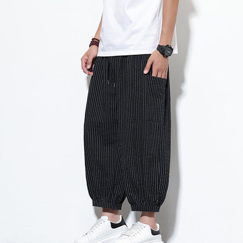 Tactile Cotton Striped Cropped Harem Meditation Pants