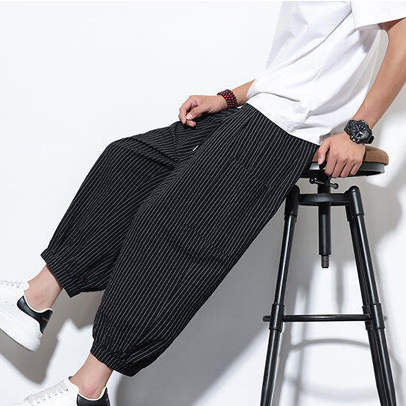 Tactile Cotton Striped Cropped Harem Meditation Pants