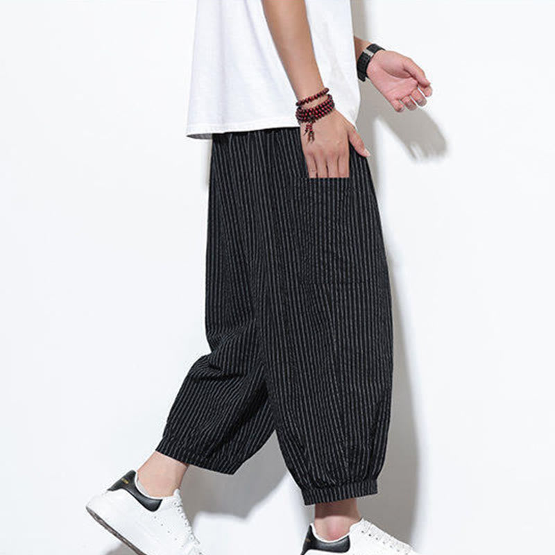 Tactile Cotton Striped Cropped Harem Meditation Pants