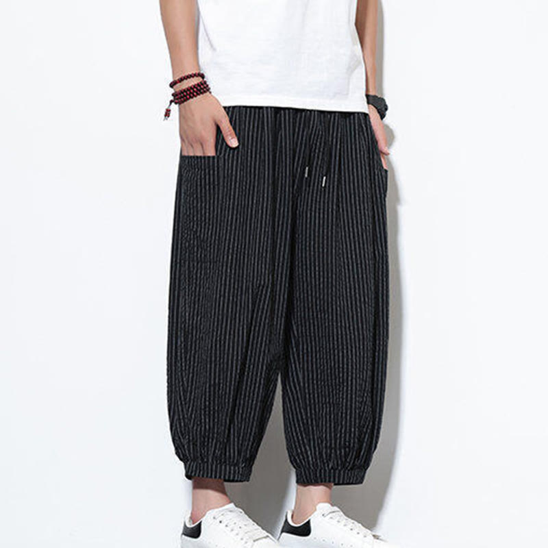 Tactile Cotton Striped Cropped Harem Meditation Pants