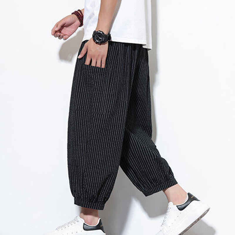 Tactile Cotton Striped Cropped Harem Meditation Pants