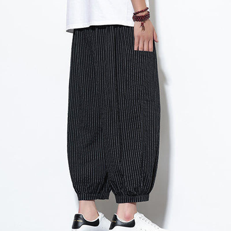 Tactile Cotton Striped Cropped Harem Meditation Pants