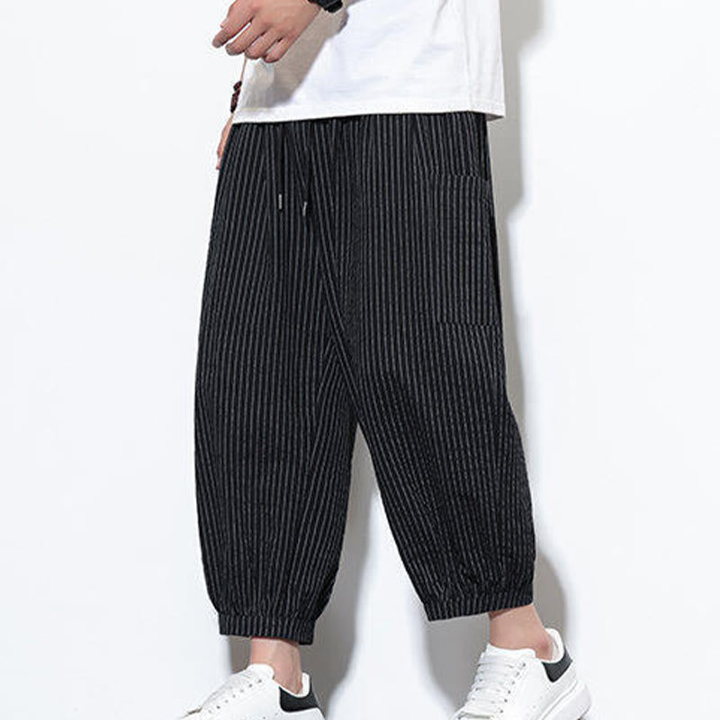 Tactile Cotton Striped Cropped Harem Meditation Pants