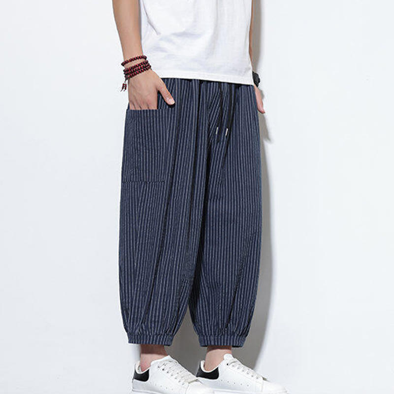 Tactile Cotton Striped Cropped Harem Meditation Pants