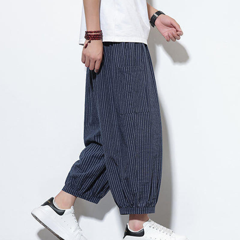 Tactile Cotton Striped Cropped Harem Meditation Pants