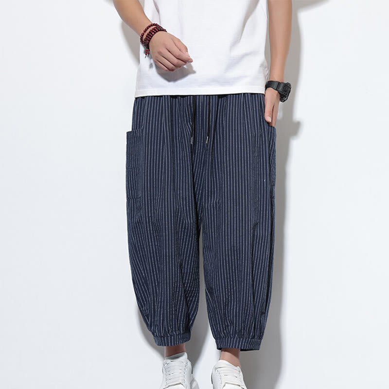 Tactile Cotton Striped Cropped Harem Meditation Pants