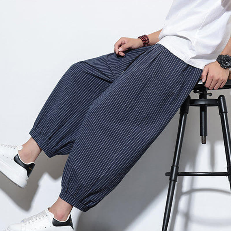 Tactile Cotton Striped Cropped Harem Meditation Pants