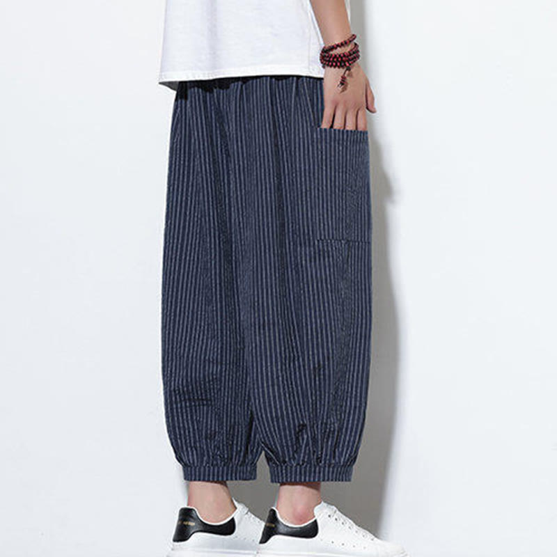 Tactile Cotton Striped Cropped Harem Meditation Pants