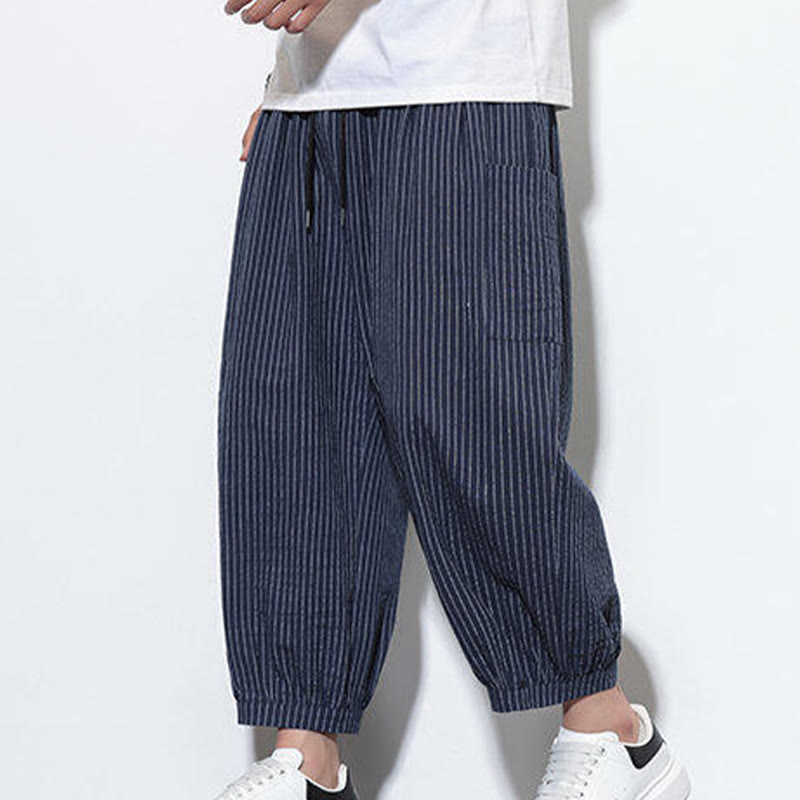 Tactile Cotton Striped Cropped Harem Meditation Pants