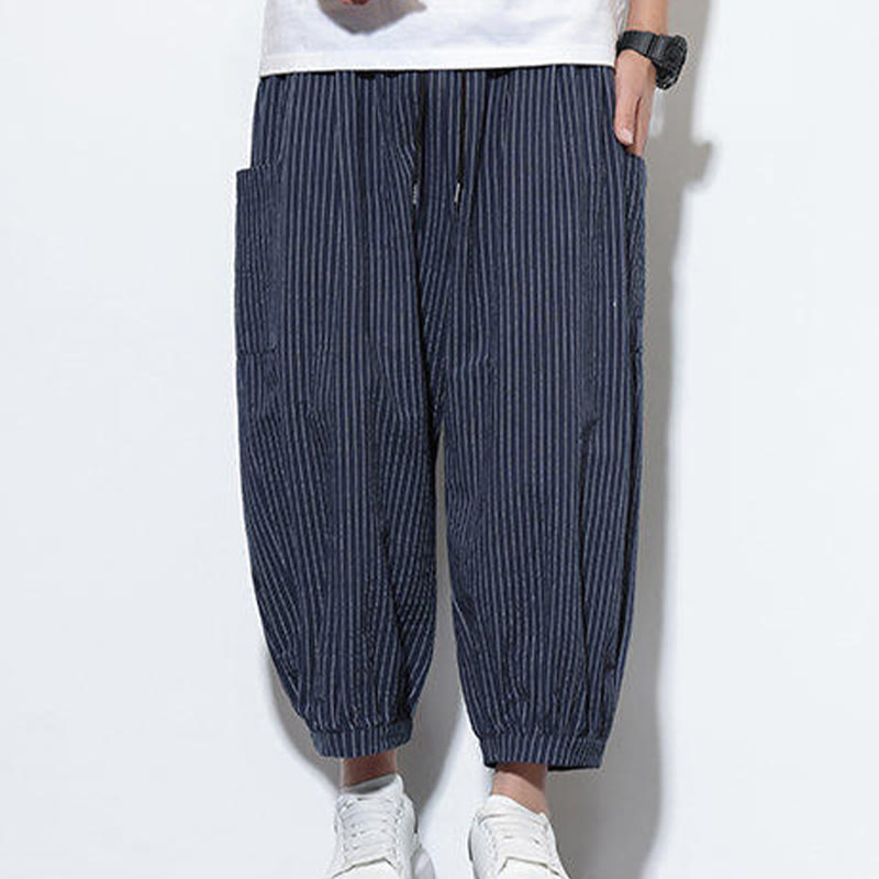 Tactile Cotton Striped Cropped Harem Meditation Pants