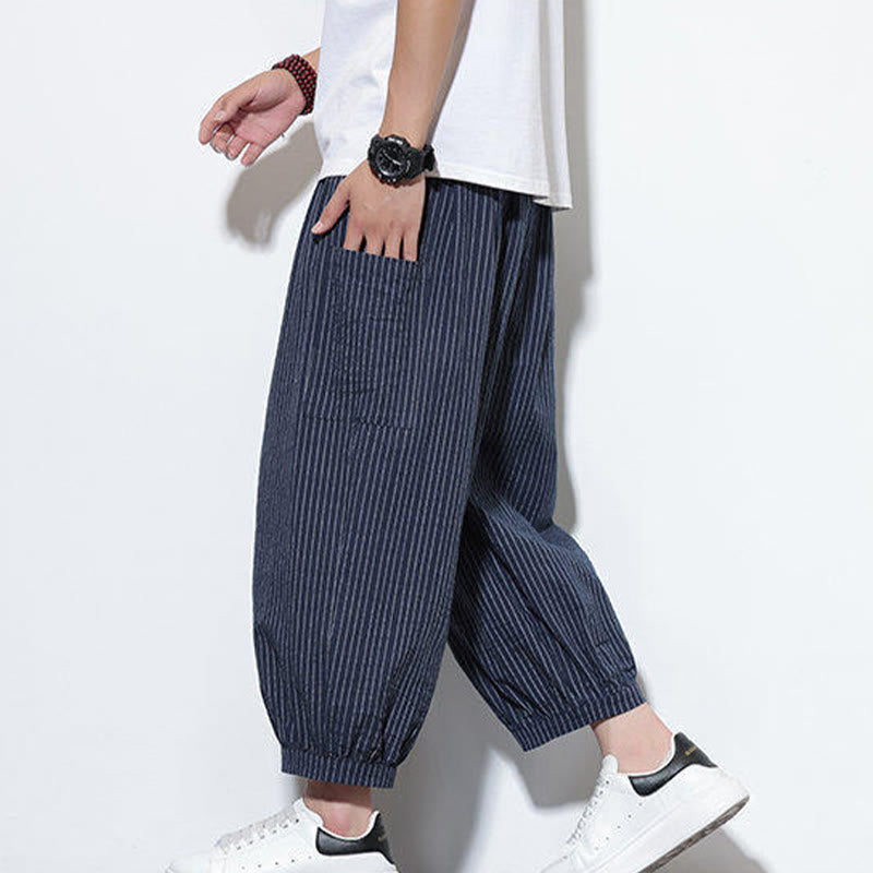 Tactile Cotton Striped Cropped Harem Meditation Pants